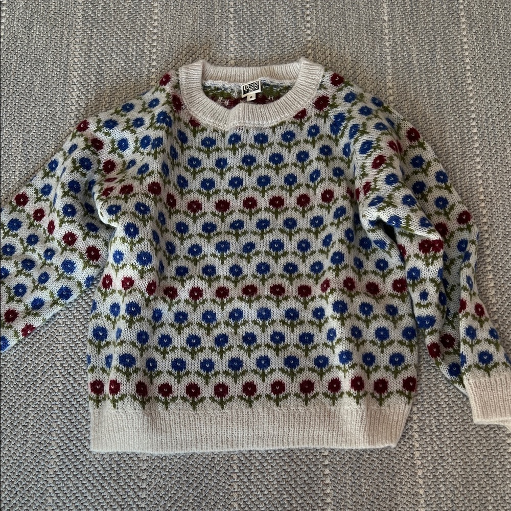 Bonton Floral Patterned Sweater - Cream, Blue, Red